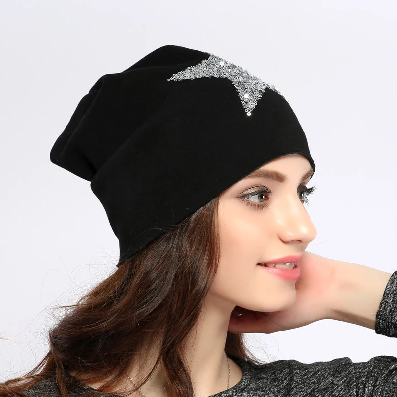 Geebro новые женские теплые однотонные вязаные шапки со звездами зимние мягкие