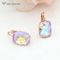 sz design europe 585 rose gold square crystal dangle earrings for women wedding party fashion temperament elegant jewelry