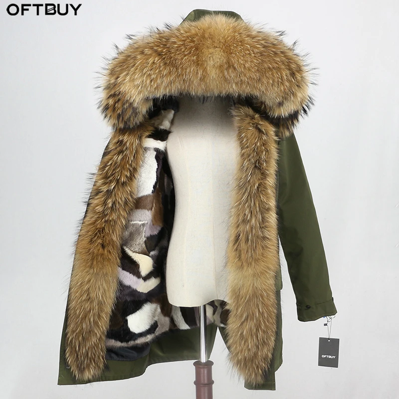 Женская парка с мехом норки OFTBUY черная Водонепроницаемая длинная куртка