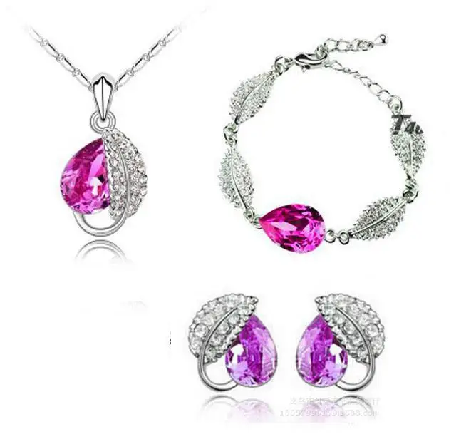 031 purple red Розничная, классические свадебные ювелирные наборы в форме сердца, Австралийский Кристалл, подвеска, ожерелье, серьги, браслет и кольцо, очаровательные ювелирные изделия - Окраска металла: 031 purple red