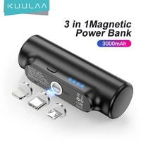 kuulaa 3000mah mini magnet powerbank portable charging power bank 3 in 1 magnetic black power bank for xiaomi mi iphone