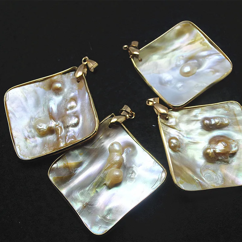 1 шт. подвески с натуральным жемчугом oyster золотого цвета Женские Подвески