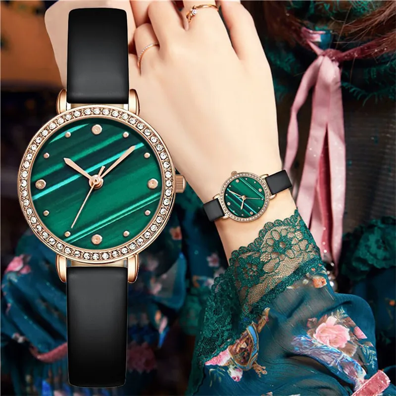 

Ladies leather stap Quartz Watch Women Watches Fashion Casual Stainless Steel Strap Diamond Female Wrist Blue Clock Reloj Mujer