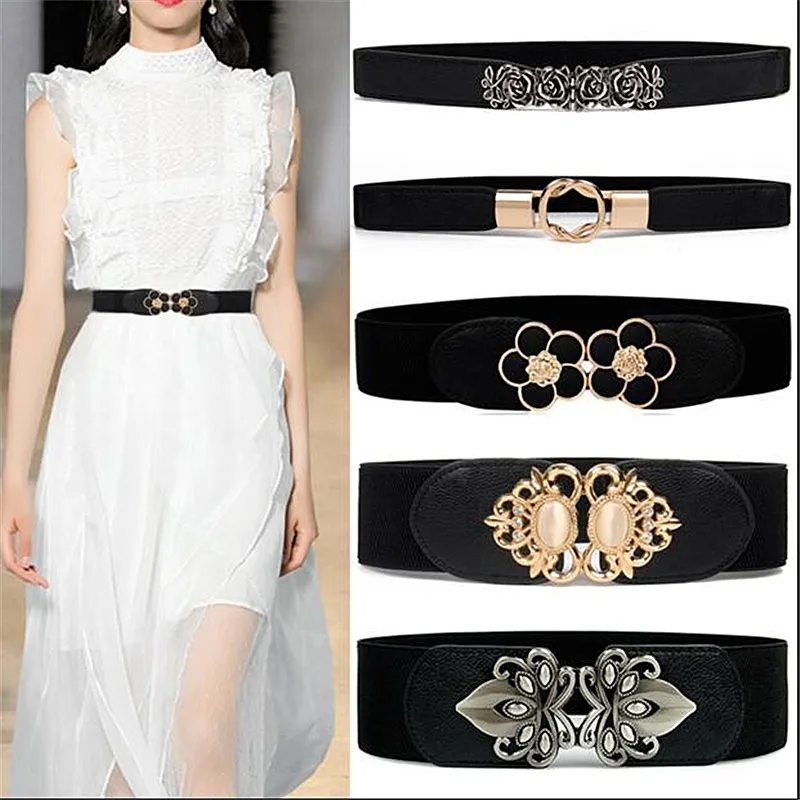 

2021 New Fashion Europe and America Style Buckle Elastic Wide Belt Wide Cummerbund Strap Belt Waist Female Women Accessories DIY