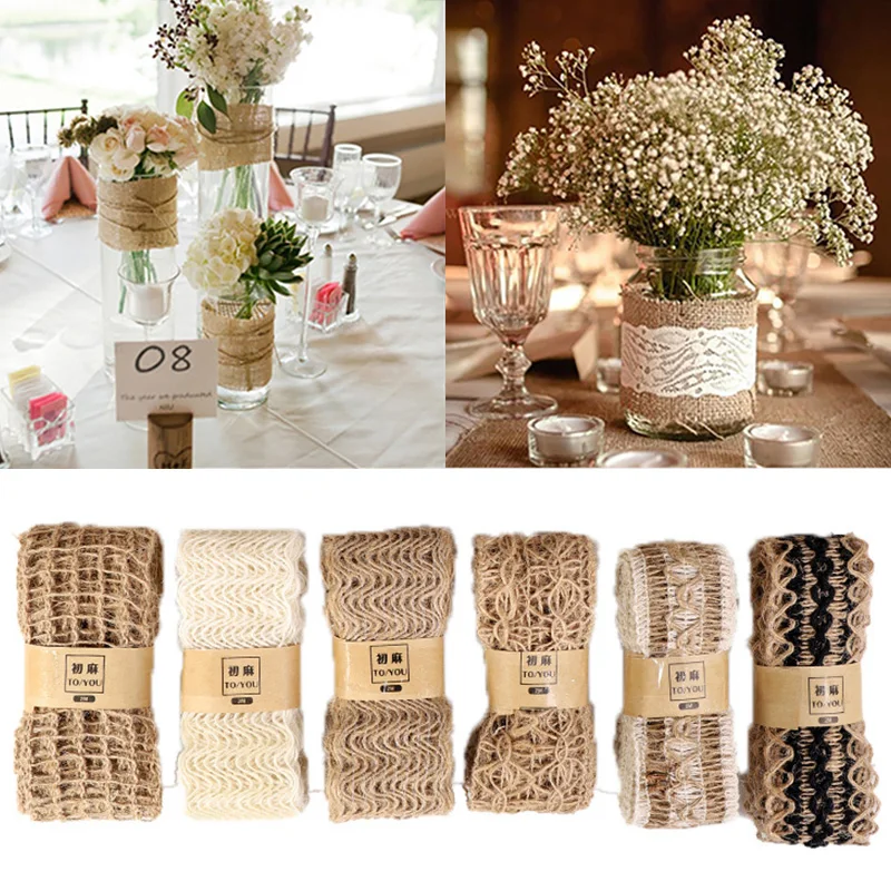 

Lace Ribbons Burlap Flat Cords Hessian Vintage Rustic Hemp Jute Rope Wedding Party Centerpieces Decoration Gift Wrapping Ribbons