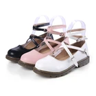 Туфли в стиле Лолиты для студенток; Женские туфли из искусственной кожи с сердечками и пряжкой; Туфли Мэри Джейн на низком каблуке с ремешком на щиколотке