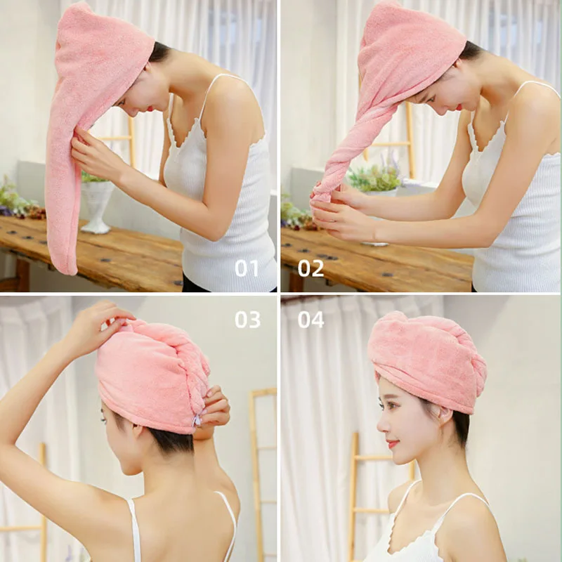 

Water Absorbent Dry Hair Hat Turban Bathroom Shower Women Girls Dry Hair Cap Quick-drying Hair Towel Microfiber Head Wrap Towel
