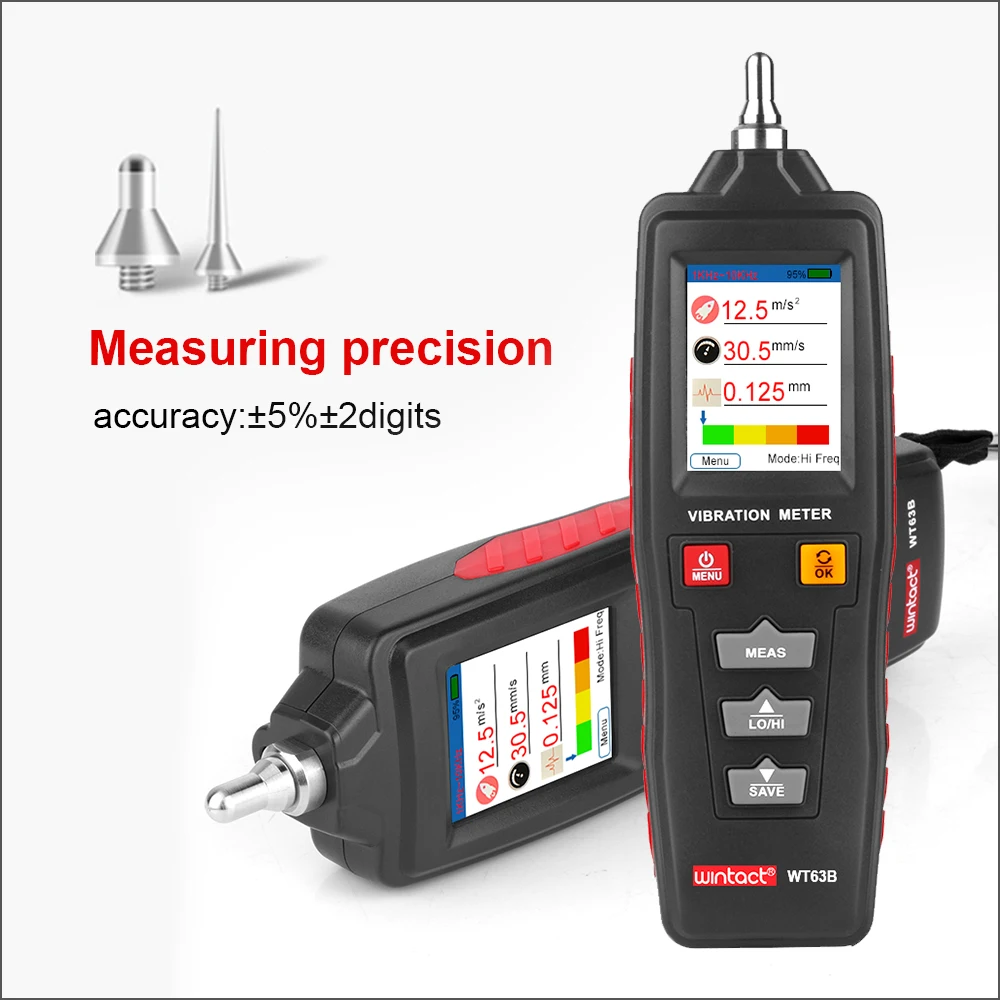 

Digital Color LCD Vibration Meter Tester WT63B Vibrometer Acceleration 0.1~199.9m/s2 Velocity 0.1~199.9mm/s