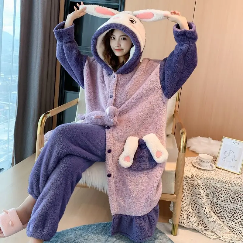 Autumn and winter pajamas women coral velvet thickened warm long robe fat plus size fat mm 200 pounds home furnishing clothes