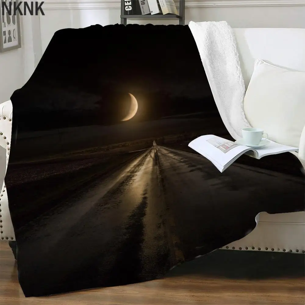 

NKNK Brank Night Blanket Moon Plush Throw Blanket Road Blankets For Beds Landscape Bedspread For Bed Sherpa Blanket Animal