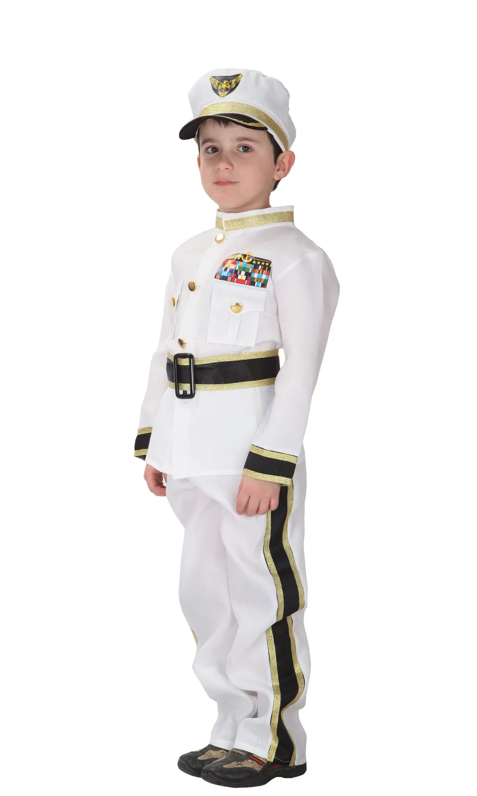 

Boys Halloween Cosplay Costumes Kids White Navy Costume Top Pants Cap Fancy Carnival Party Role Play Disfraz Ropa