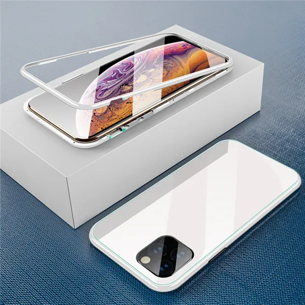 White Магнитный адсорбционный чехол ярких цветов 360 на для iPhone 11 Pro MAX чехол из закаленного стекла для iPhone XS MAX XR X 7 8 Plus чехол на для айфон 11 Pro Max X XR XS MAX 7 8 плюс - Цвет: White