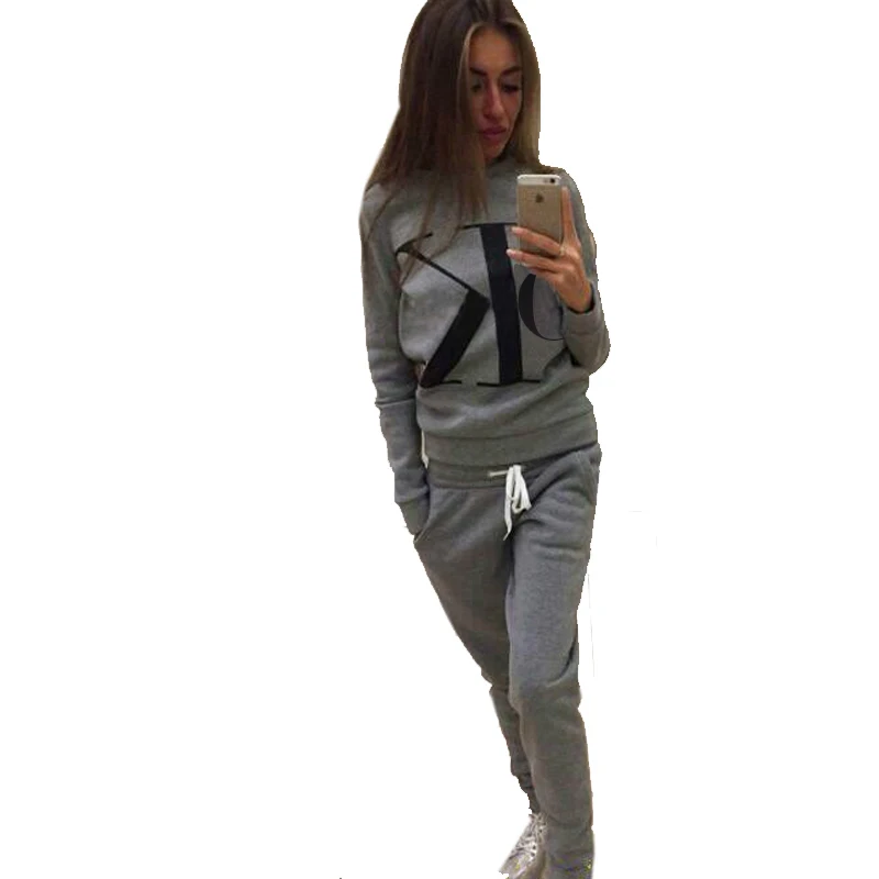 Осенне зимняя Женский комплект 2 шт. толстовка с капюшоном брюки буквенным