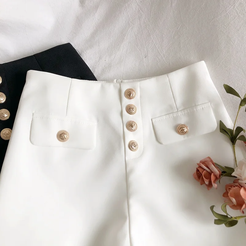 

2021 summer new fashion temperament all-match single-breasted high-waisted thin wide-leg casual suit pants shorts women