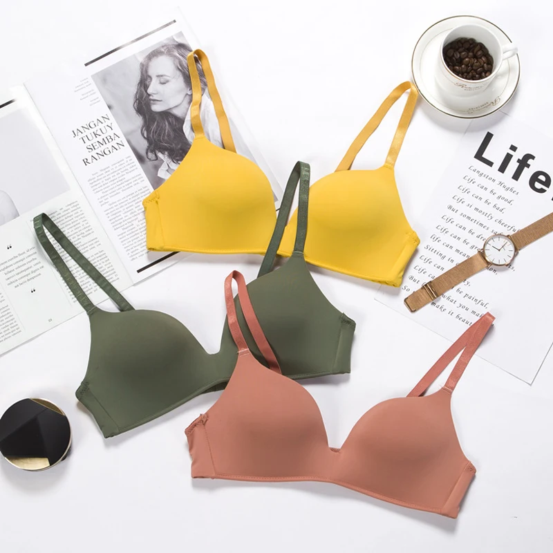 

Wasteheart New For Women Yellow Skin Green Wireless Sexy Bras One-Piece Bras Bralette Underwear Seamless Female Bras A B