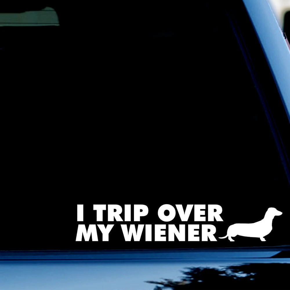 1.3inchx7inch I Trip Over My Wiener Bumper Sticker Decal for Windows Cars SUV Trucks White | Car Stickers