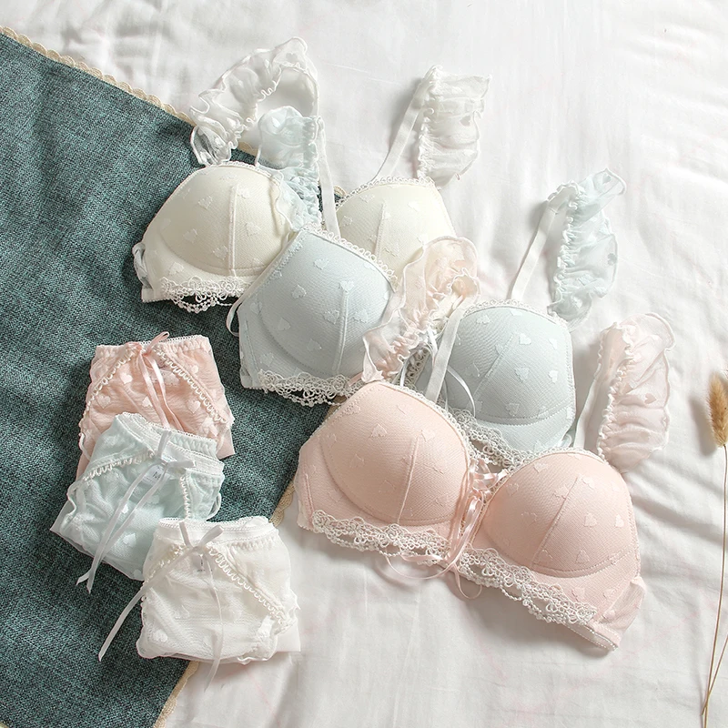 

Нижнее белье для девушек и студентов, тонкий комплект нижнего белья с чашками пуш-ап без ободка, милый кружевной фигурный дракон, комплект н...