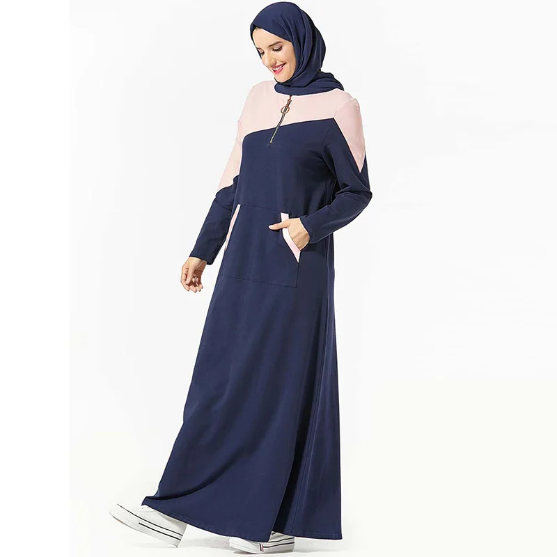

Abaya Fashion Muslim Pocket Zip Dress Middle East Saudi Arabia Ethnic Dress Robe Dubai Mosque Long Sleeve Long Dress