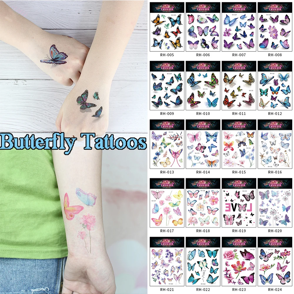1 лист акварельные бабочки Временные татуировки стикер водонепроницаемый
