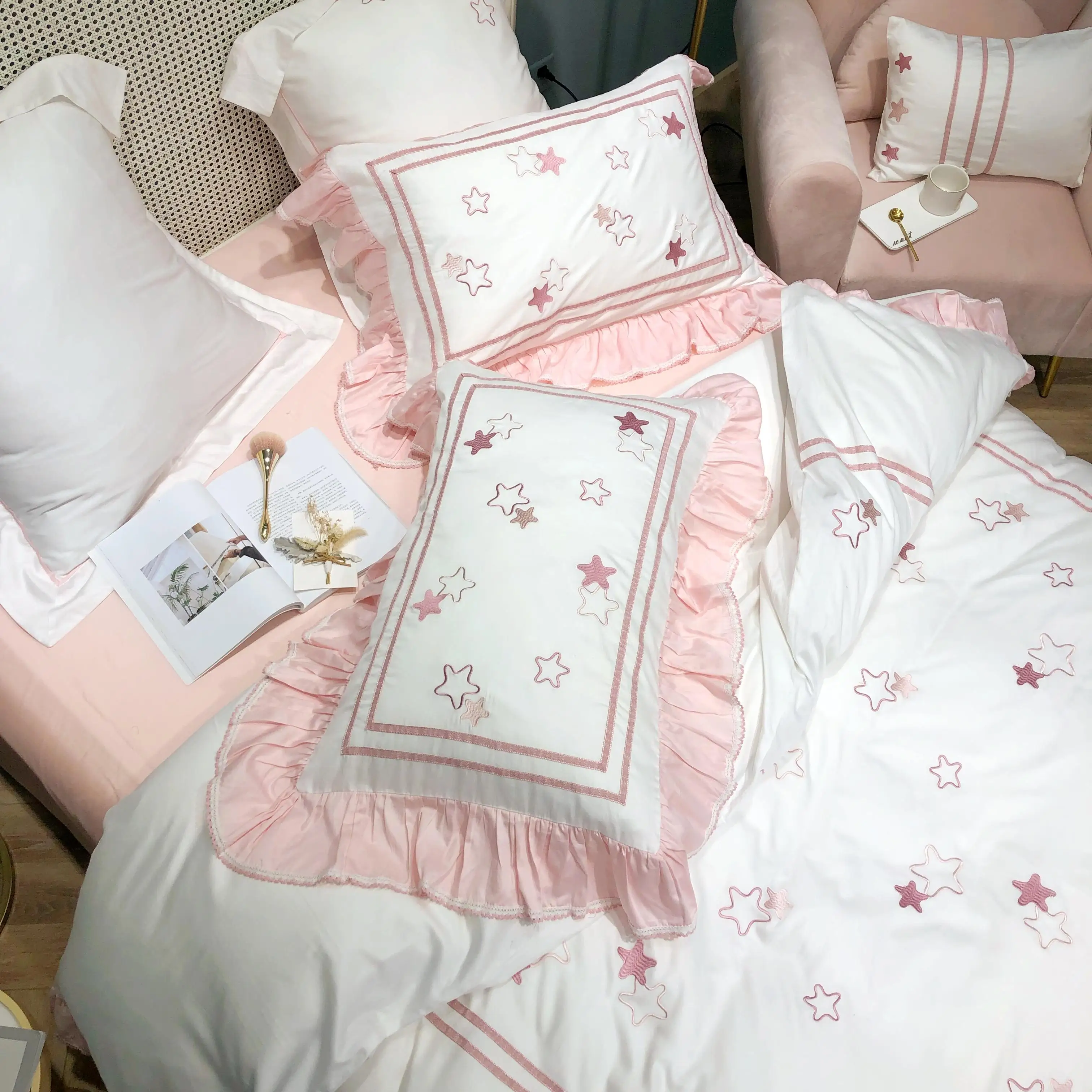 43 роскошные а ля 60ые Хлопковых Носков со звездами вышивка Постельное белье