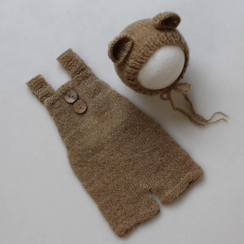 Winter Newborn Photography Clothing Hand-Woven Mohair Bear Rompers+Hat Suit | Детская одежда и обувь