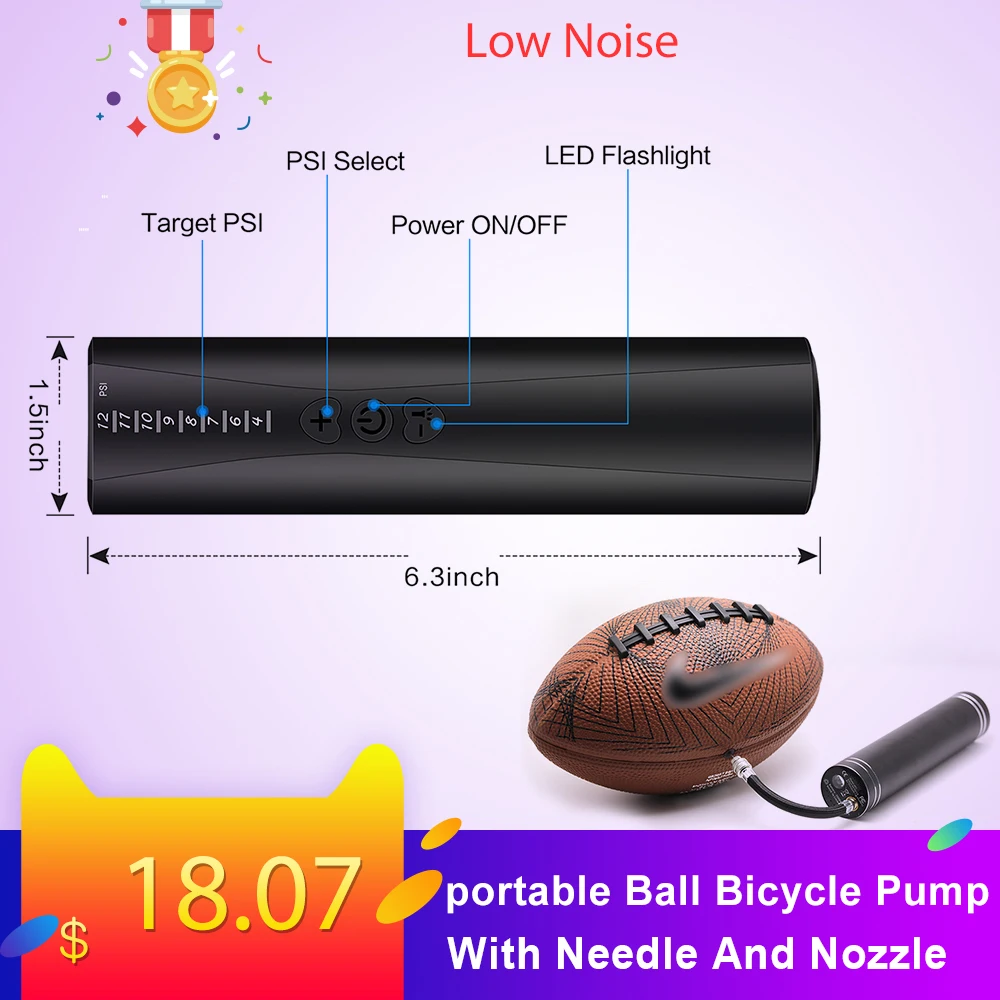 Портативный Электрический надувной перезаряжаемый велосипедный насос с низким