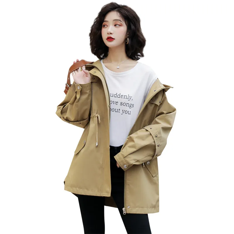 Новинка 2020 Женский тренчкот верхняя одежда с капюшоном на весну и осень