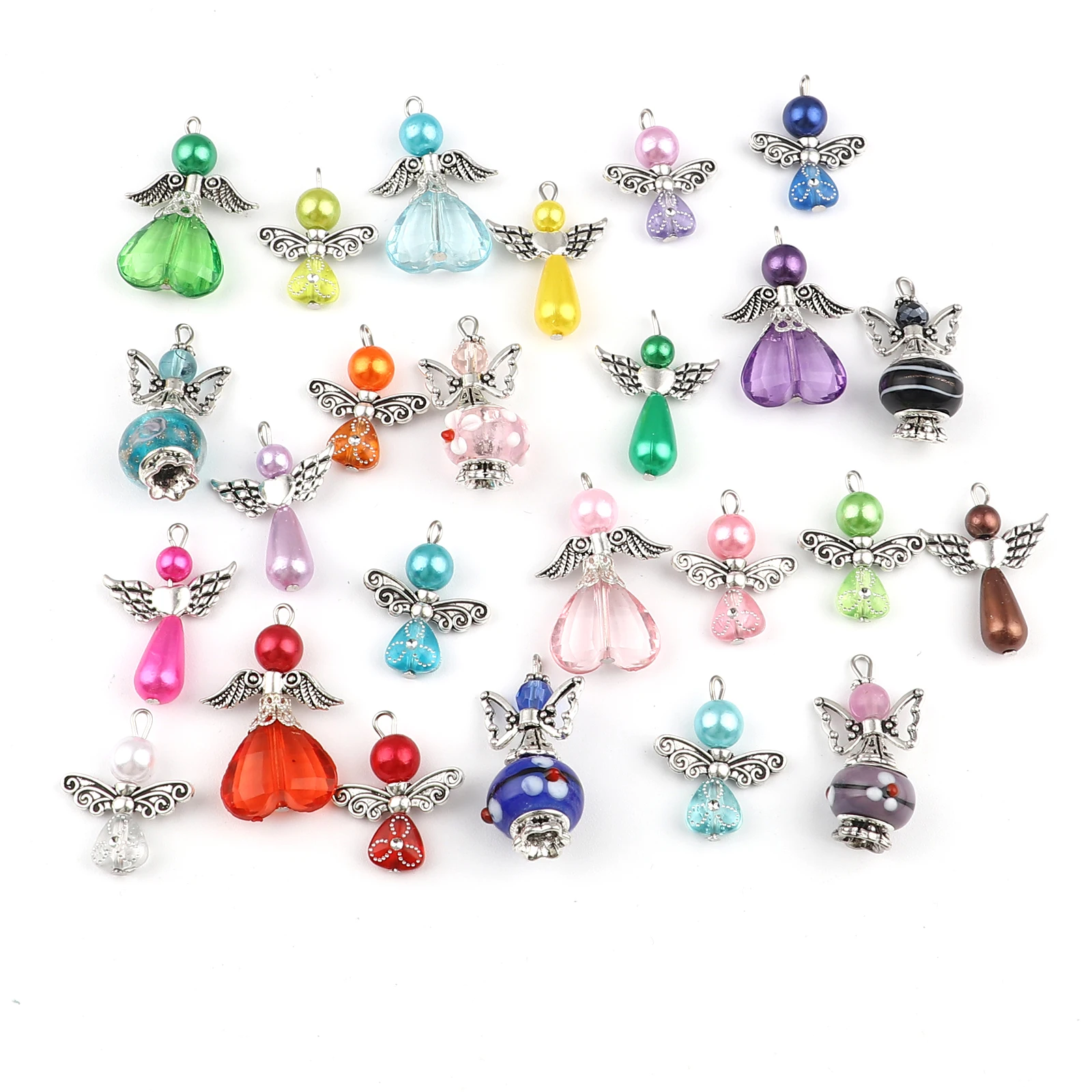 

10pcs/set Antique Charms Silver Color Angel Resin Pendant DIY Findings Necklace Jewelry Making Handmade Friend Gift Random Color