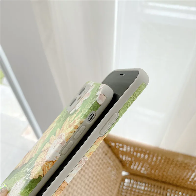

Oil Painting Flowers Phone Case For iPhone 11 Pro 12 XS MAX 12 XR 7 SE 2020 8 Plus soft TPU Cover Matte Coque Slim Fundas