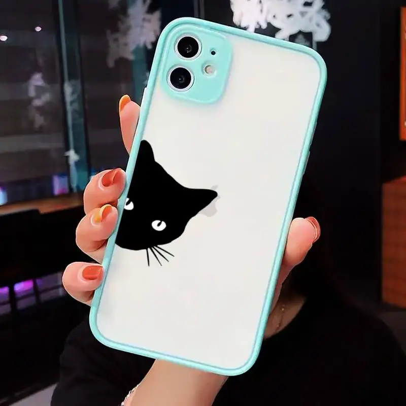 

Cute black cat Phone Cases matte transparent For iphone 7 8 11 12 plus mini x xs xr pro max cover