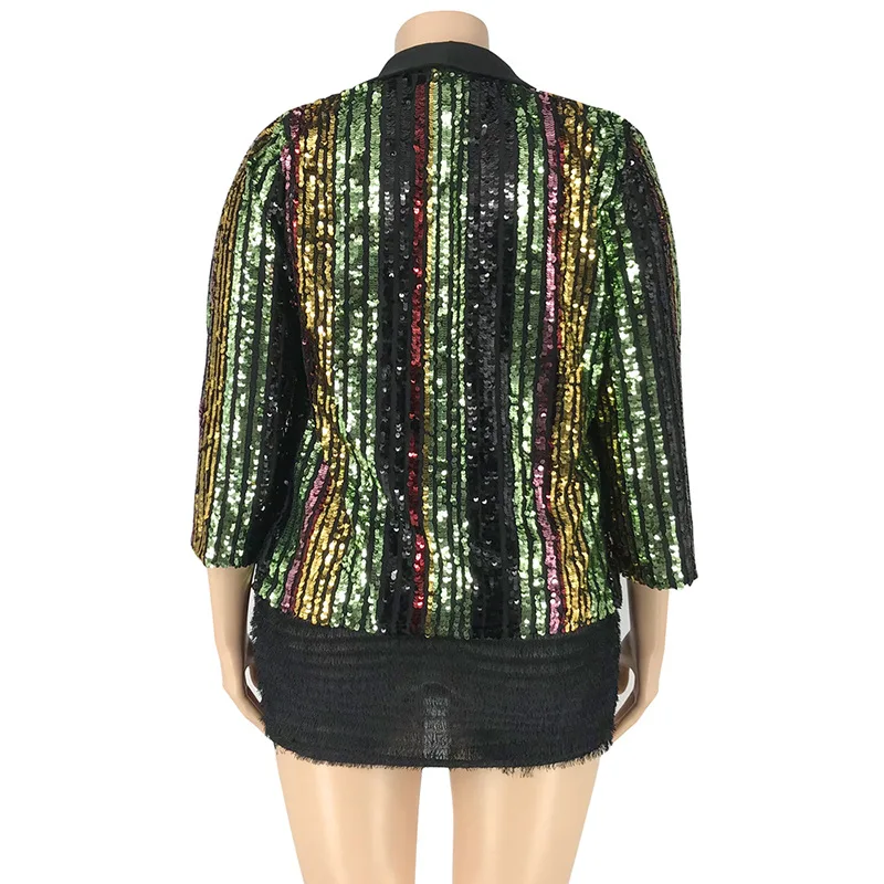 

2020 sexy women autumn long sleeve sequined plus size blazers XL-5XL
