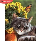 Алмазная живопись HUACAN, полноразмернаякруглая мозаика с кошкой, бабочкой, животными, цветами, вышивка, настенные наклейки