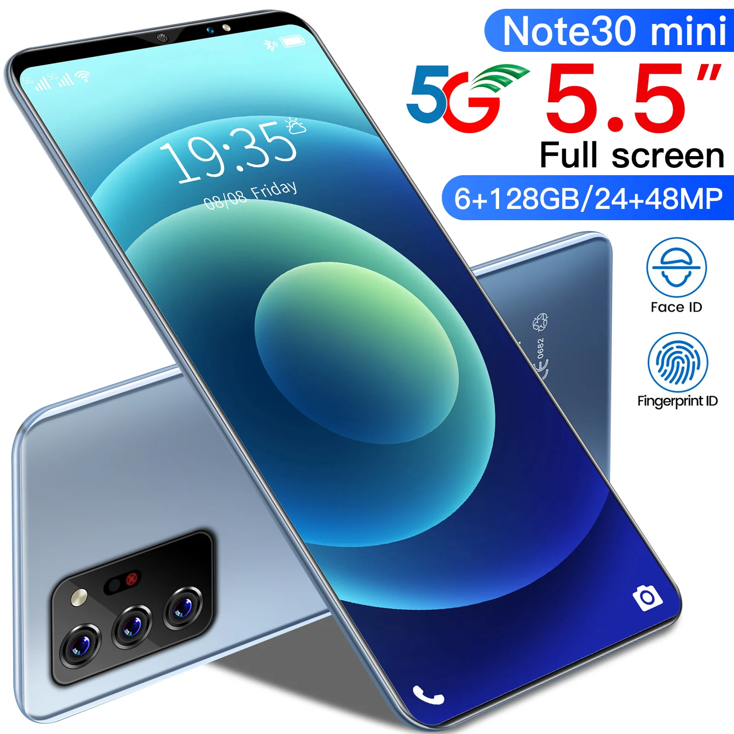 

Note30 mini 5.5 Inch Andriod Phone 6+128GB Fingerprint ID 24+48MP 10 Core Dual SIM Smartphone 4800mAh Mini Cellphone MTK6889