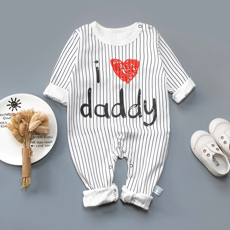 Весенне осенний хлопковый комбинезон с длинными рукавами и принтом I Love DADDY для