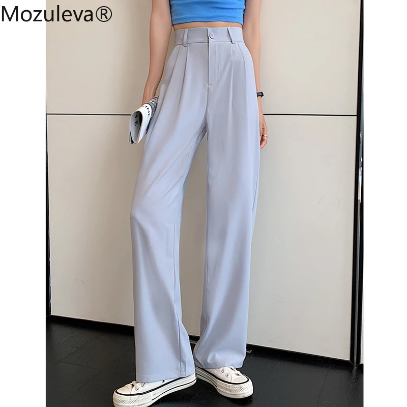 

Mozuleva 2021 Women Summer Wide Leg Pants Office Ladies Straight High Waist Sweatpants Loose Lady Floor-Length Trouser Plus Size