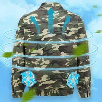 summer camouflage jacket with double fans cooling coat zipper cardigan turn down collar pocket decor workers fan cooling jacket
