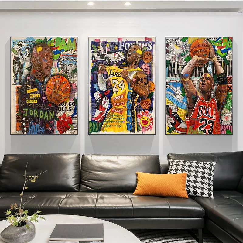 

Граффити настенное искусство известная баскетбольная звезда холст картина на стену искусство улица плакаты и принты для гостиной Декор