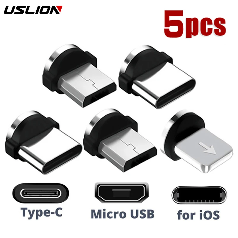 uslion 5 pcs magnetic tips for mobile phone replacement parts 360 rotation easy operate durable converter charging cable adapter free global shipping