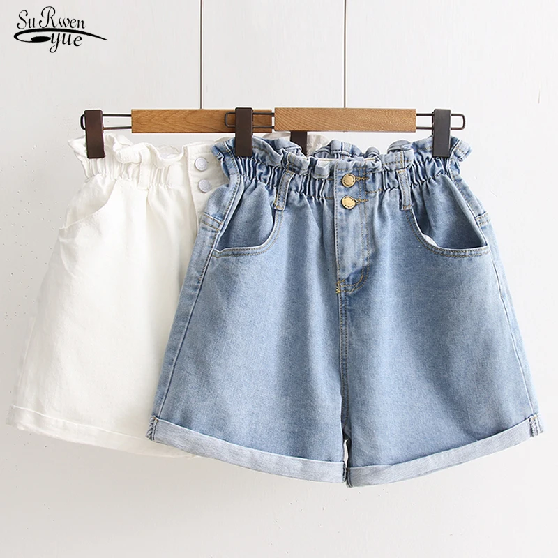 

Summer Korean Elastic High-Waist Shorts Women Jeans 2021 Wide Leg Short Pants Women Plus Size Loose Denim Shorts Ladies 9511