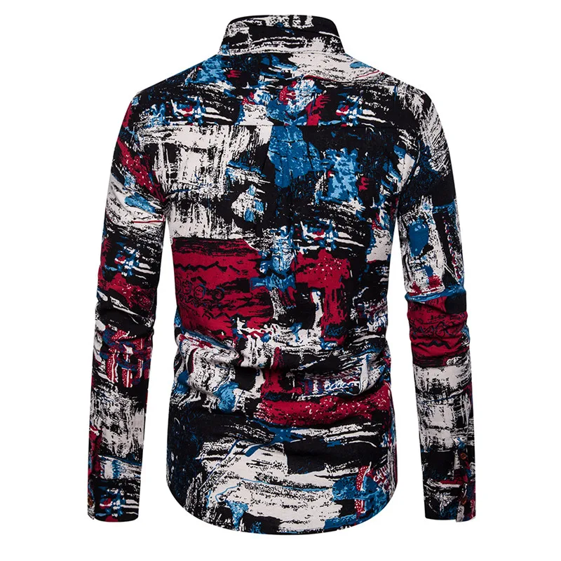 Мужская рубашка с воротником-стойкой и длинными рукавами Новый Повседневный