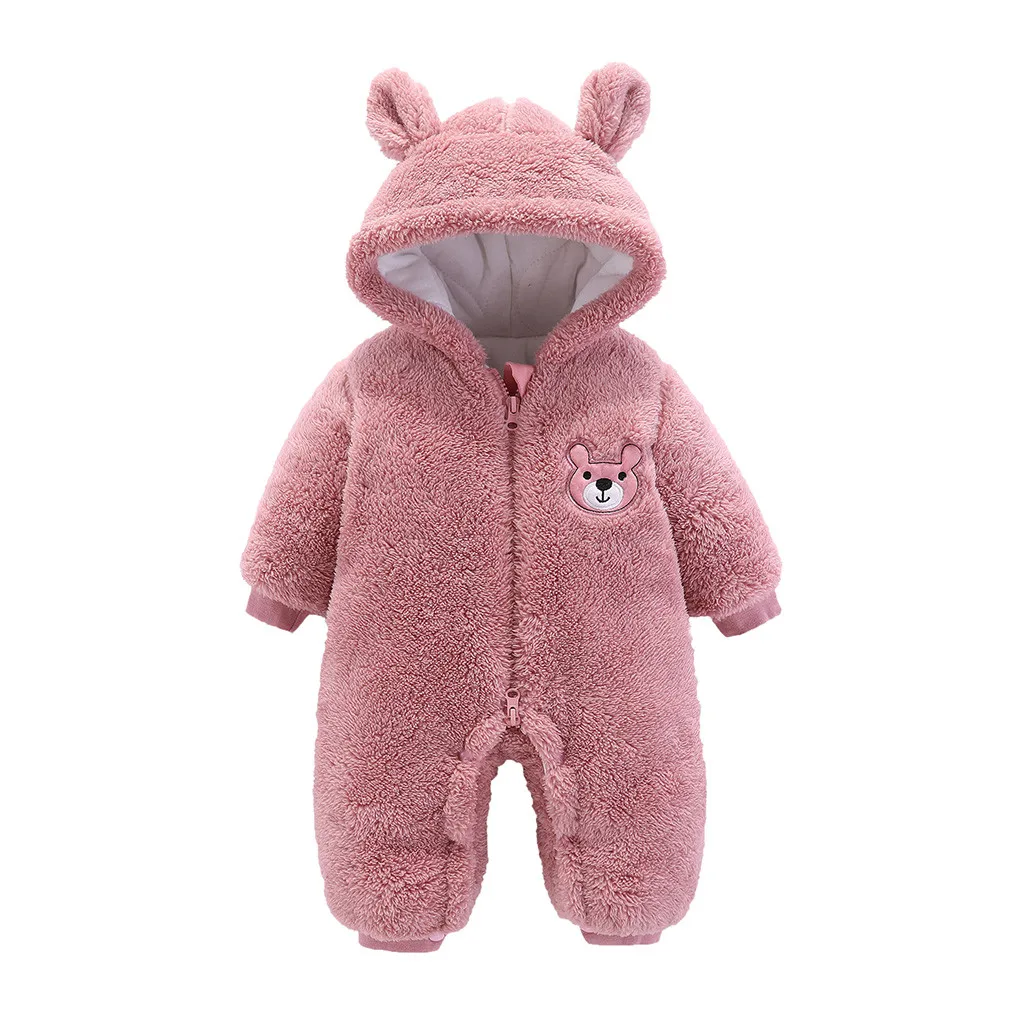 Зимняя одежда для малышей флисовый комбинезон маленьких мальчиков и девочек с