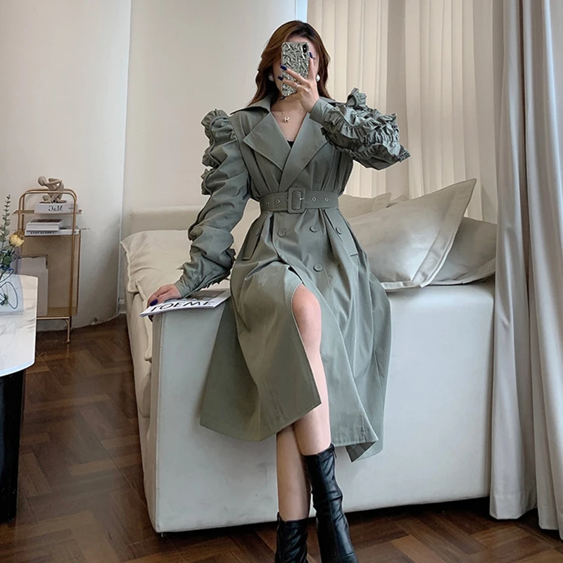 TWOTWINSTYLE корейский стиль лоскутные ветровки с оборками для женщин отворотом