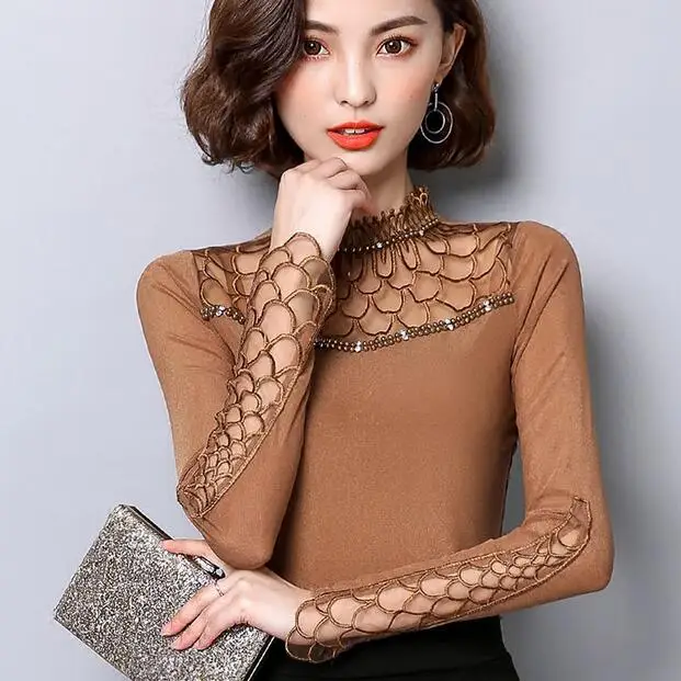 S-4XL женская блузка рубашка хит продаж осень 2020 длинный рукав ажурные кружевные