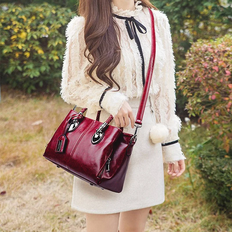 

2 Pcs PU Leather Handbags Women Handbags Shoulder Bags, Red & Blue