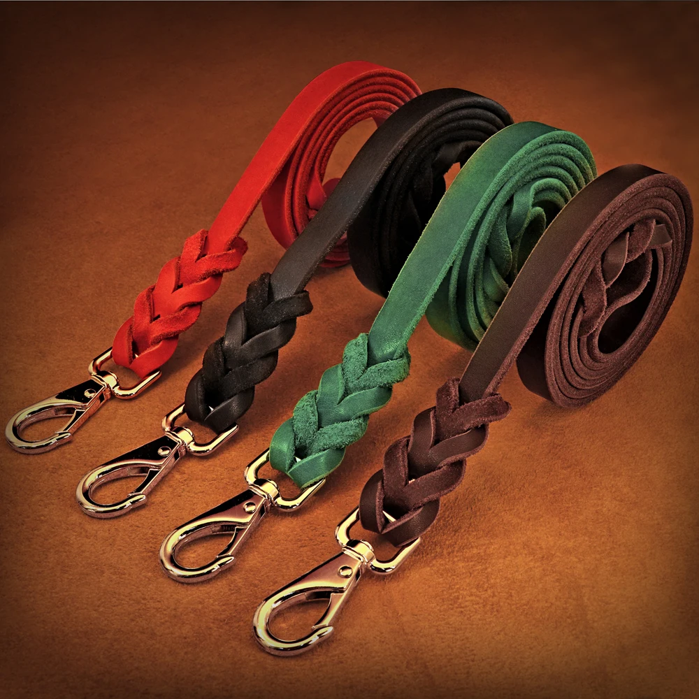 

150cm Genuine Leather Dog Leash Strong Pet Dogs Lead Rope Large Dogs Walking Running Leashes for Pitbull German Shepherd
