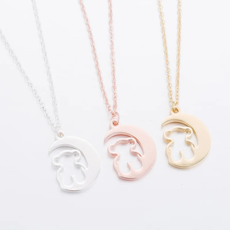 Ожерелье из нержавеющей стали с подвеской в виде месяца и медведя женское модное