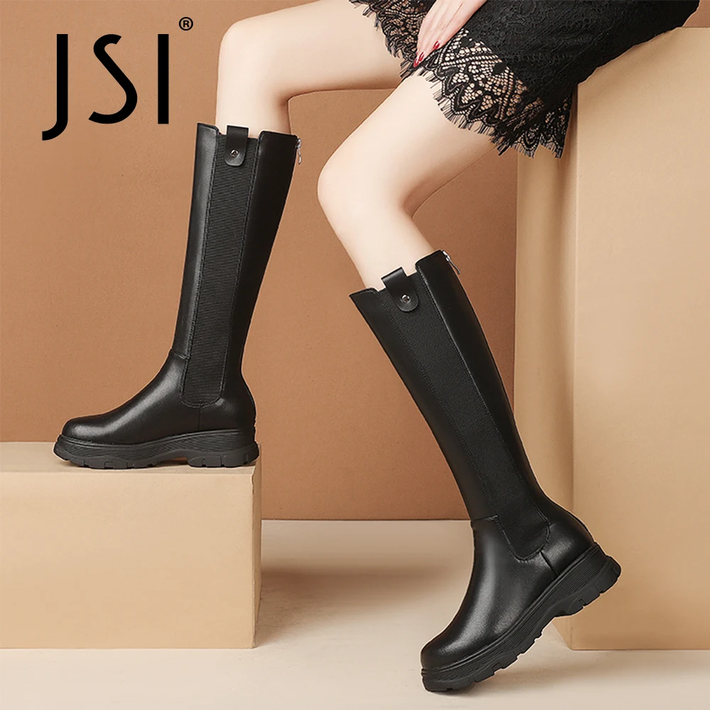 

Женские сапоги до колена JSI, удобные нескользящие универсальные кожаные сапоги Челси, повседневные женские сапоги на молнии с круглым носко...