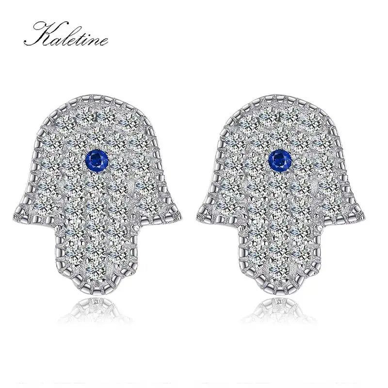 Genuine 925 Sterling Silver Micro Pave CZ Good Luck Turkey Hamsa Hand Stud Earring|stud earrings|stud earrings for women925 sterling silver |