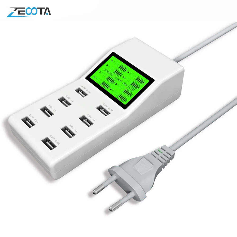 Зарядное устройство для нескольких мобильных телефонов, настенный usb-адаптер для зарядки 9.2A US/EU/UK/AU Plug, ЖК-дисплей, Рабочий стол для Xiaomi huawei IPhone