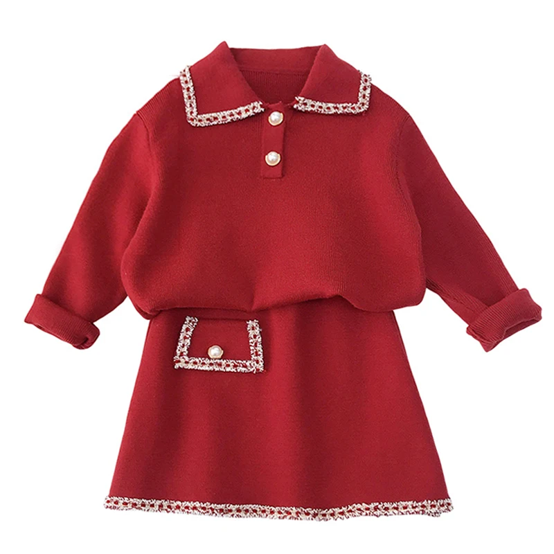 Red Babyinstar/комплекты детской одежды для девочек; г. Зимние свитера для девочек; Детский кардиган+ юбка; комплект одежды для детей - Цвет: Red